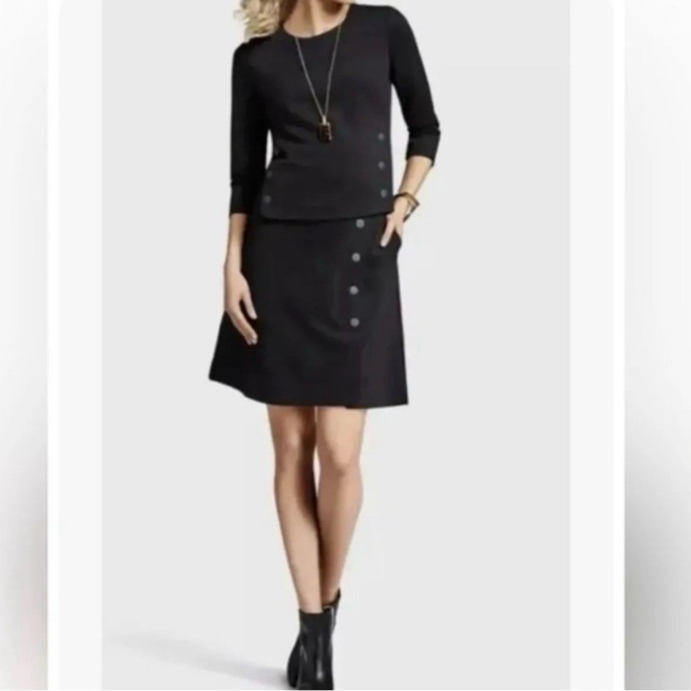 CAbi Black Ponte Skirt with Button Detail